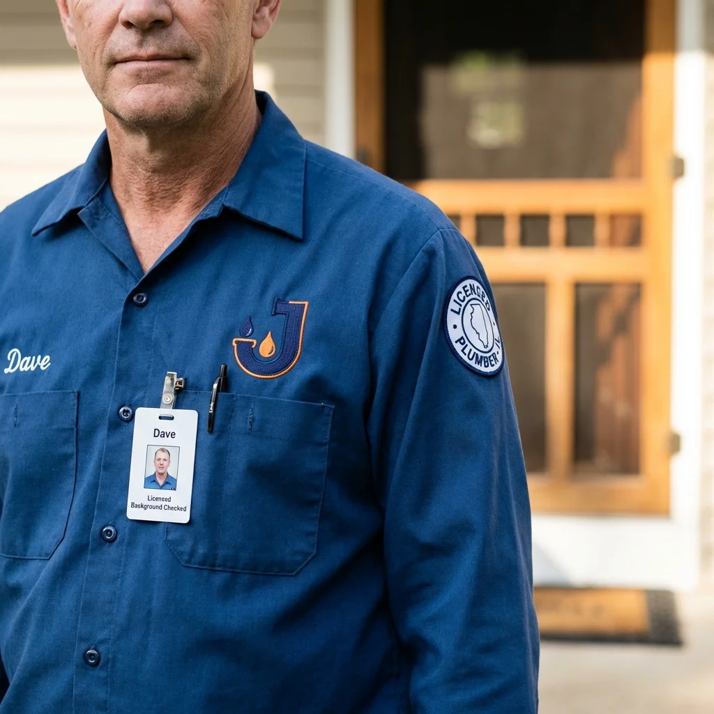 Licensed plumber showing ID badge in Winnebago, IL