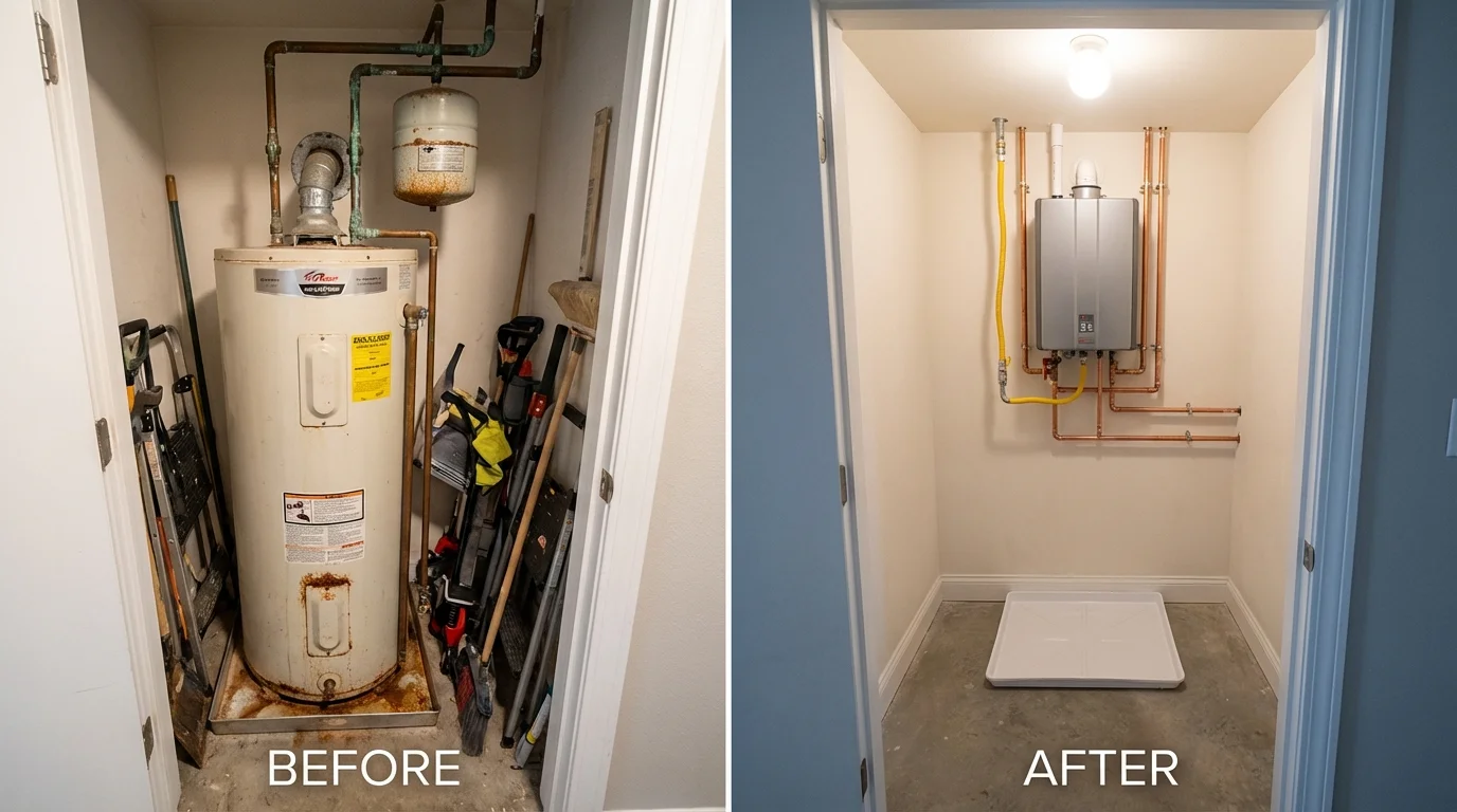 Tank water heater versus wall-mounted tankless unit comparison for Winnebago, IL homeowners